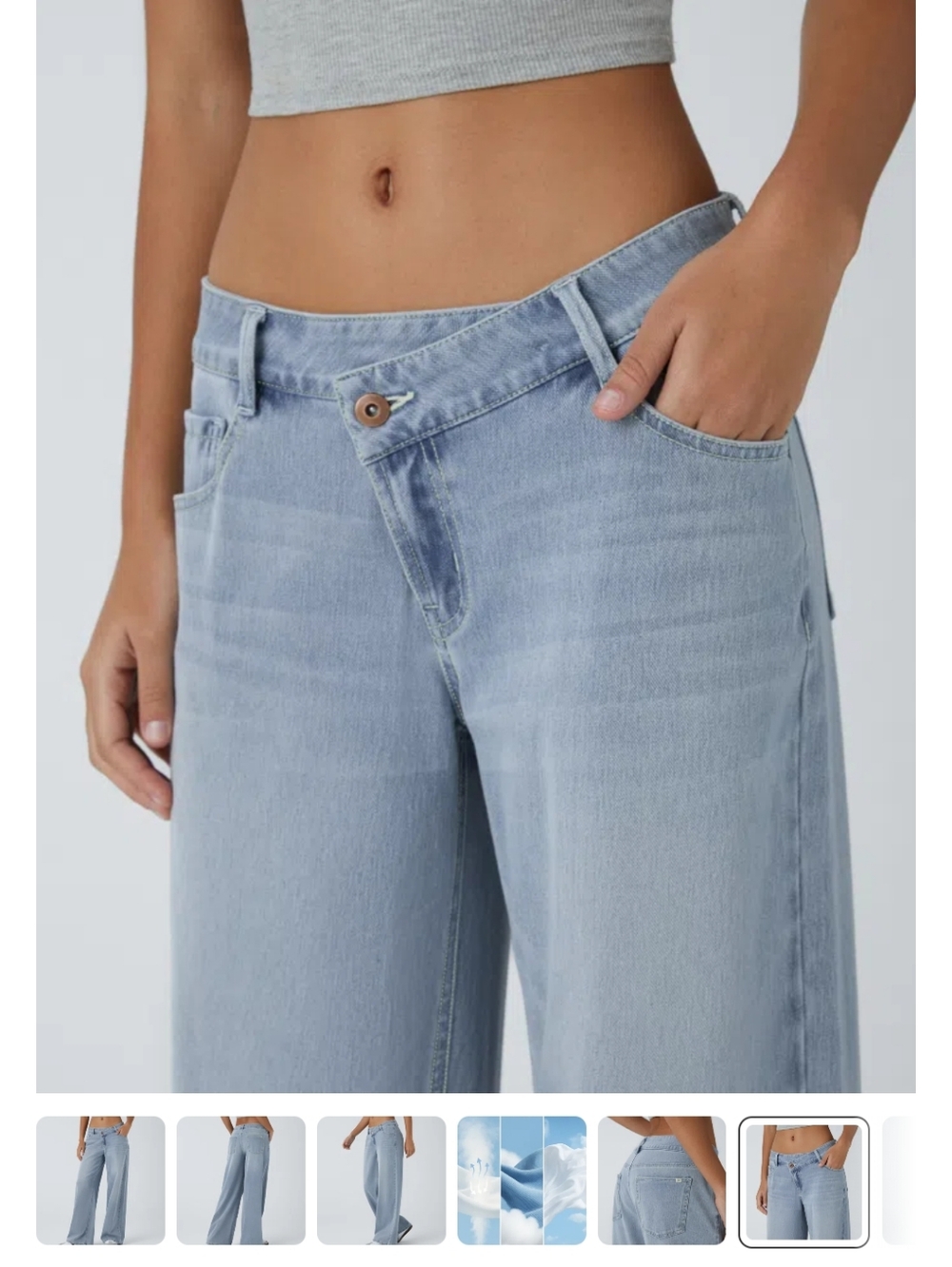 Halara Flex Denim Baggy Wide Leg Pants Asymmetric Low Rise Zipper Medium Petite - Picture 3 of 12